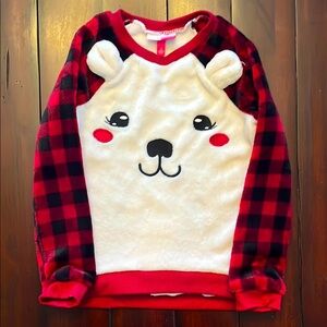 Penelope Mack Cute Bear Face Plaid Winter Fleece Top girls size 7